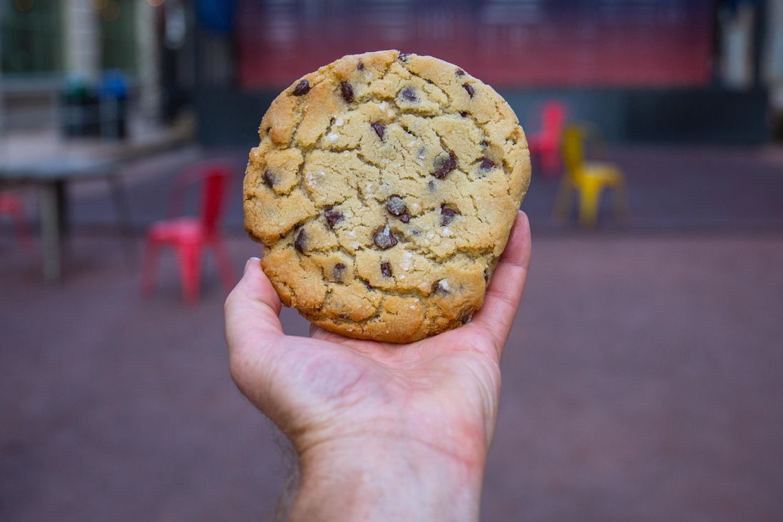 A vegan chocolate chip cookie